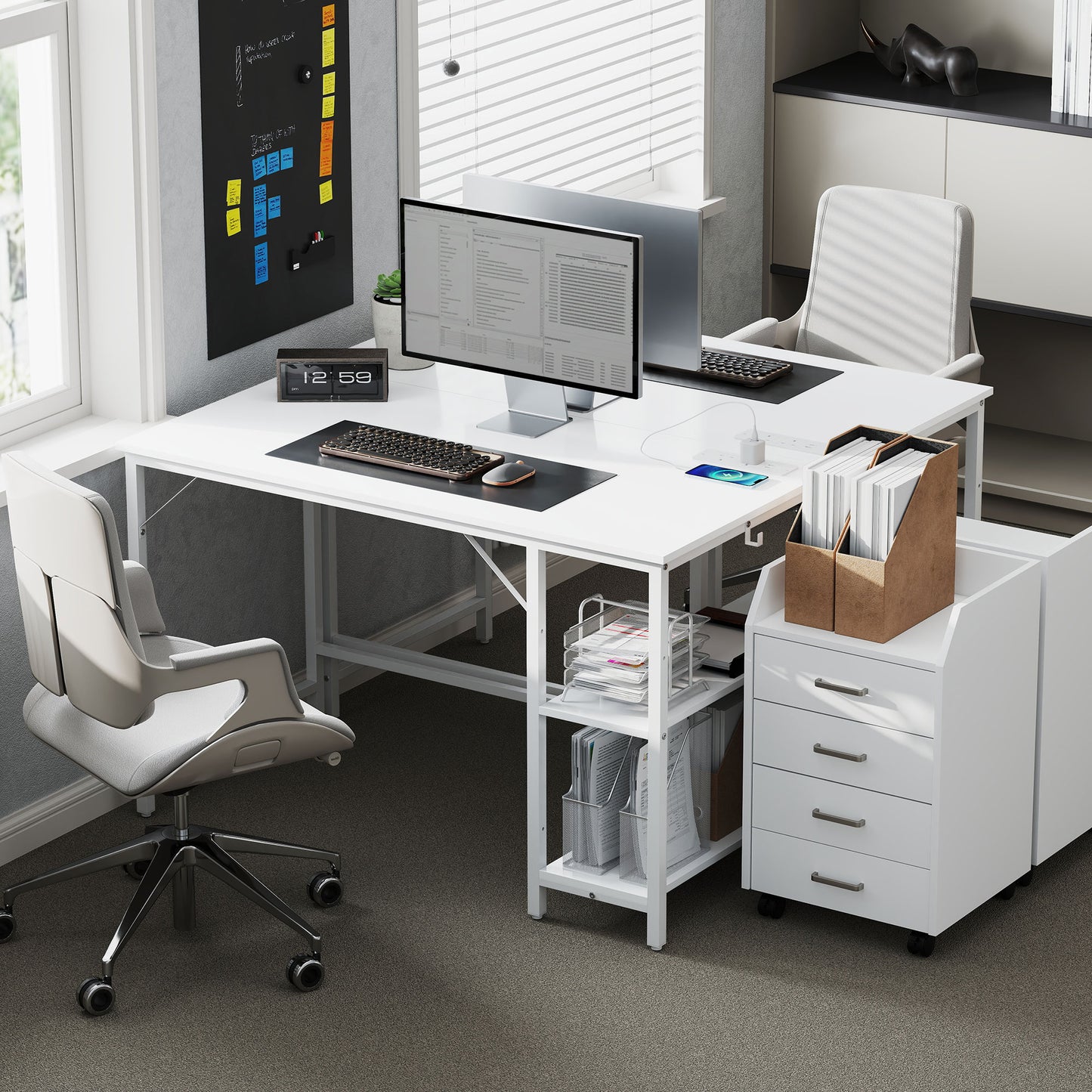 Computer Desk, with Power Sockets - White