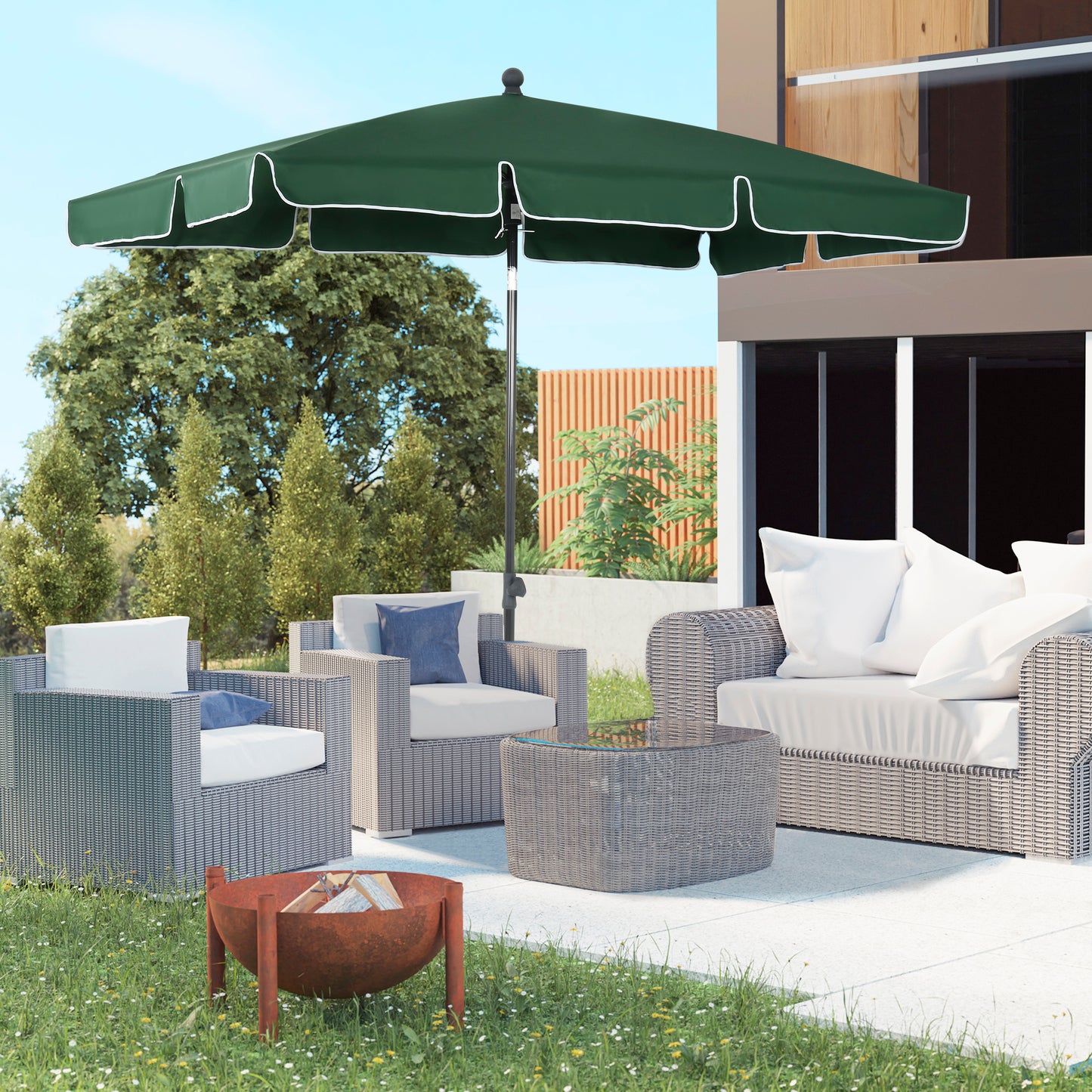 Garden Parasol Umbrella, Outdoor Market Table Umbrella with Ruffles & Aluminium Pole