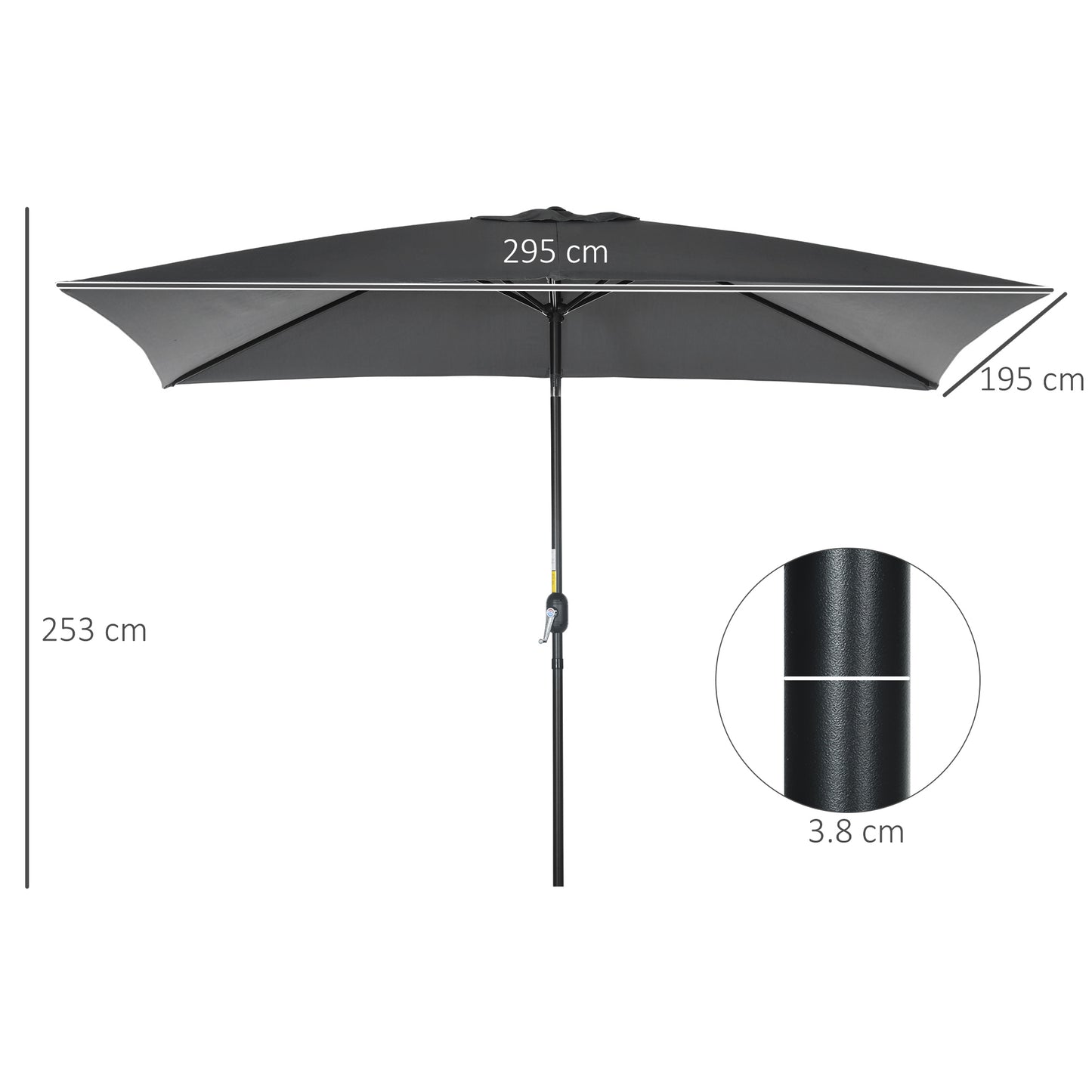 3x2m Garden Parasol Umbrella with Aluminium Pole, Tilt and Crank, Rectangular Outdoor Table Parasol Sun Shade for Patio