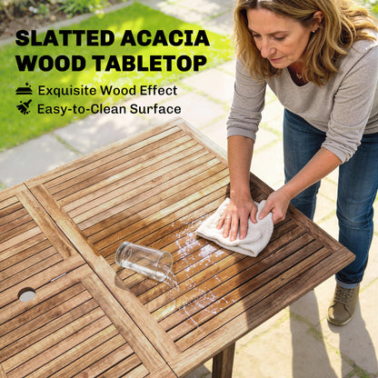 Extending Garden Table, Outdoor Dining Table for 6-8 with Acacia Wood Slatted Tabletop for Balcony Porch