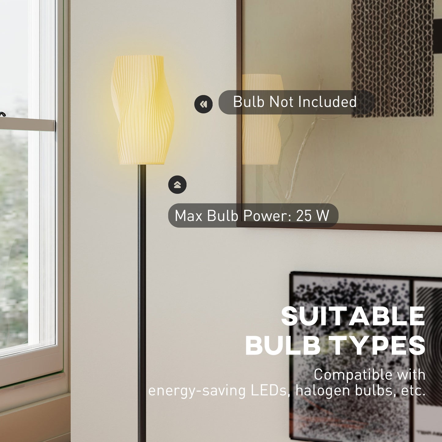 Floor Lamp for Living Room, 3D Printed Modern Standing Lamp with Flowing Curved Shade & Foot Switch