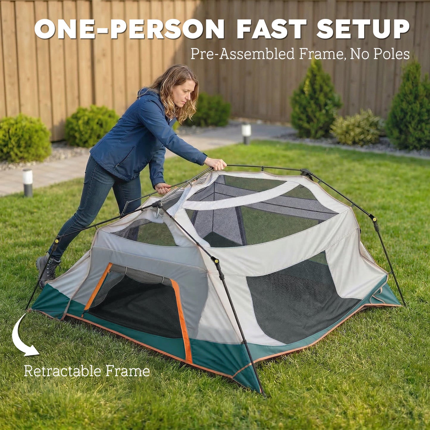 Cabin Tent Easy Setup 3000mm Waterproof Camping Tent 4 Person with Carrying Bag Green