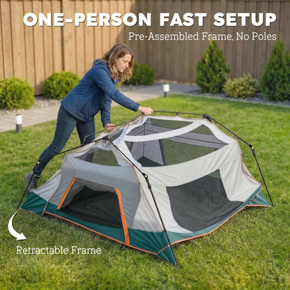 Cabin Tent Easy Setup 3000mm Waterproof Camping Tent 4 Person with Carrying Bag Green