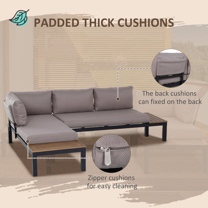 3 Pieces Garden Furniture Set, Aluminium 4 Seater Corner Sofa Set with 2 Loveseats, Black