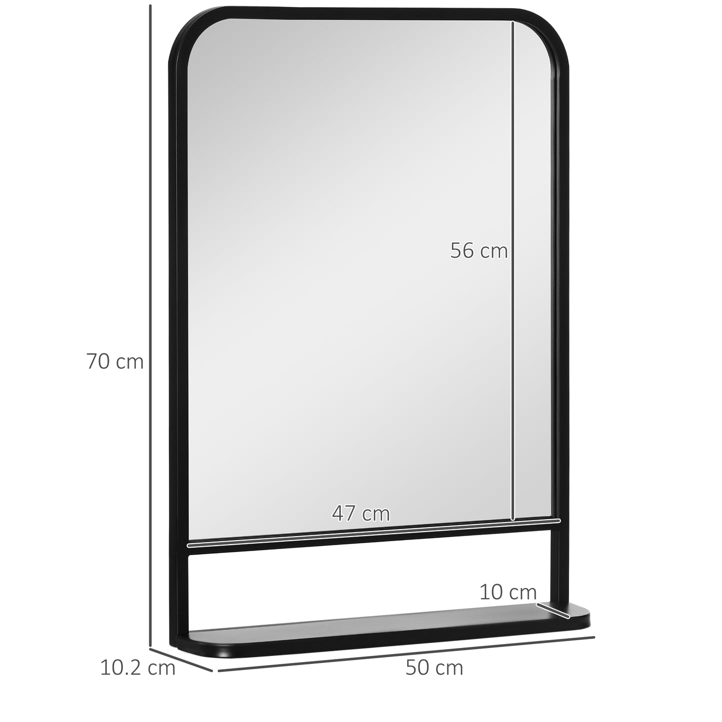 Modern Rectangular Wall Mirror with Storage Shelf, 70 x 50 cm Mirrors for Living Room, Bedroom, Black