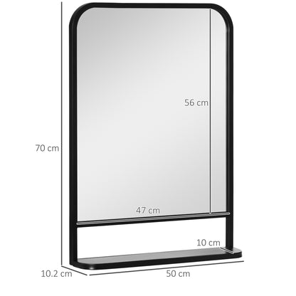 Modern Rectangular Wall Mirror with Storage Shelf, 70 x 50 cm Mirrors for Living Room, Bedroom, Black