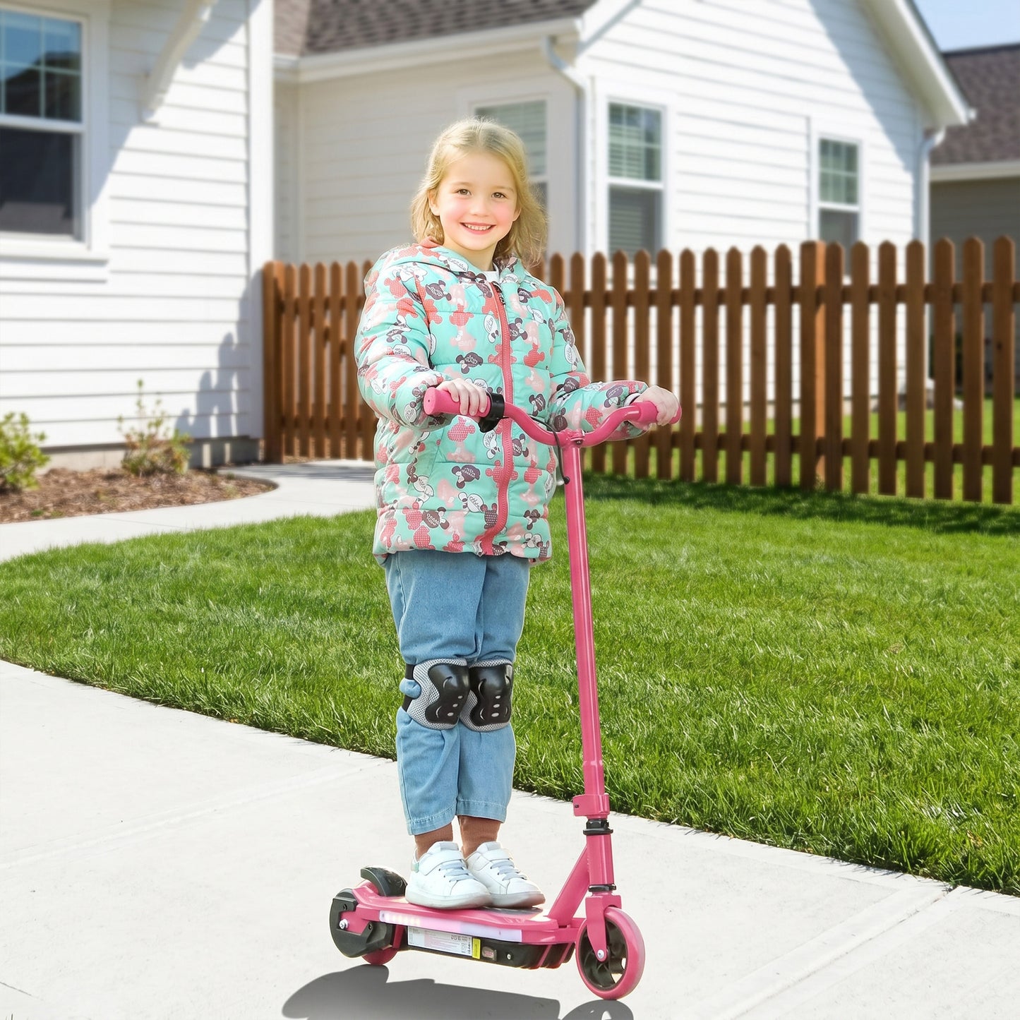 Electric Scooter for Kids 6-14 Years, with Colourful Lights, Pink