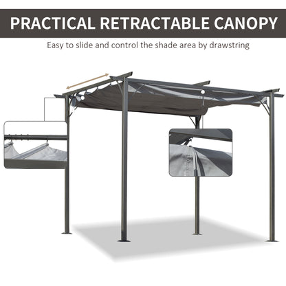 3 x 3(m) Metal Retractable Pergola, Garden Gazebo Metal Pergola Canopy Outdoor Sun Shade Shelter for Party BBQ, Grey