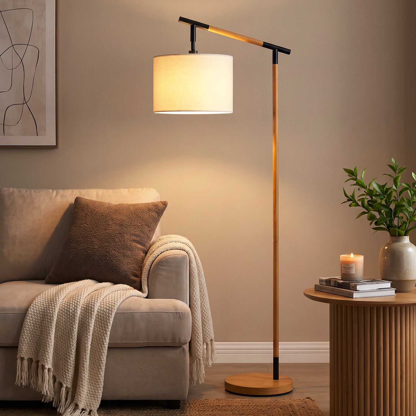 Metal Frame Floor Lamp with 350 Degree Rotating Lampshade, for Living Room and Bedroom, LED Bulb Included, Brown