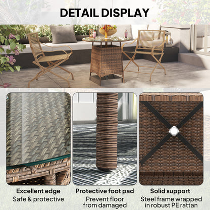 Wicker Garden Rattan Table, Patio Furniture Outdoor Coffee Table with Umbrella Hole and Tempered Glass Top, Brown