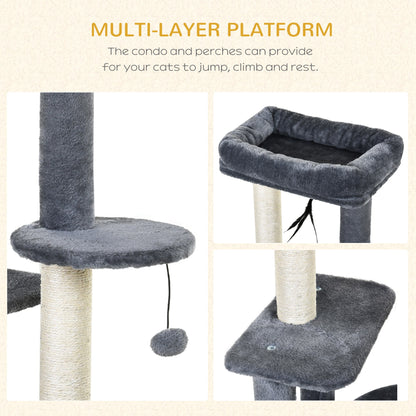 100cm Cat Tree for Indoor Cats, Cat Tower Condo for Kittens with Cat House Sisal Scratching Posts, Hanging Ball Toys