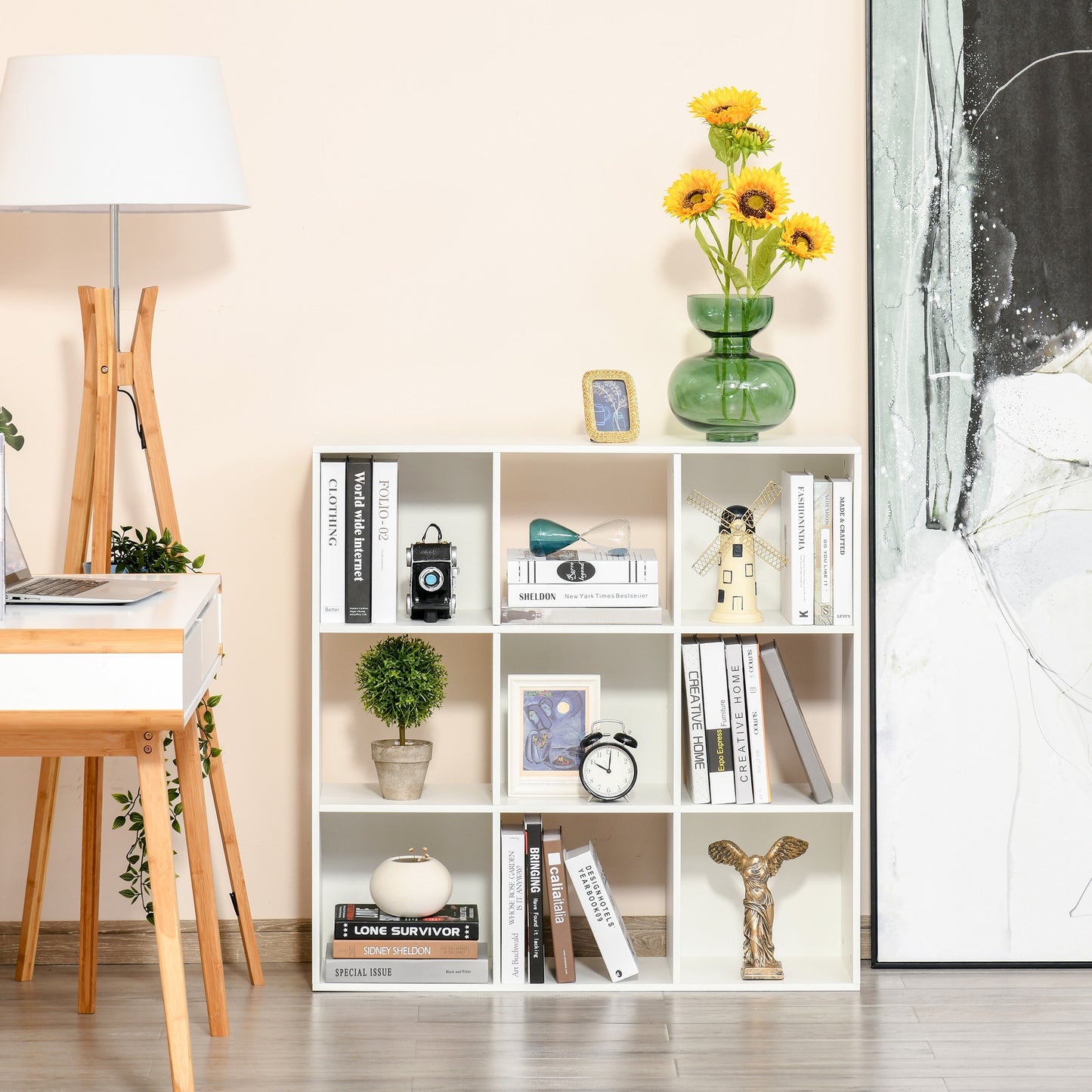 3-tier 9 Cubes Storage Unit Particle Board Cupboard Bookcase Organiser Home Office Shelves, White