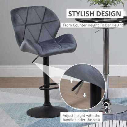Bar Stools Set Of 2, Luxurious Velvet-Touch Barstools with Metal Frame Footrest Round Base Triangle Indenting Moulded Seat Ad