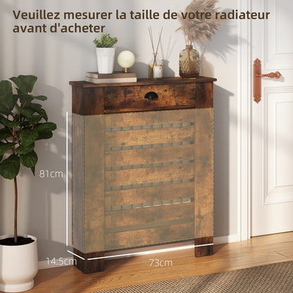 95.5H x 78Wcm Radiator Cover, with Drawer - Rustic Brown