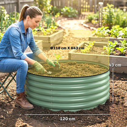 Galvanised Raised Garden Bed with Safety Edging, Outdoor Raised Planter Box with Gloves, 120 x 120 x 43cm, Light Green