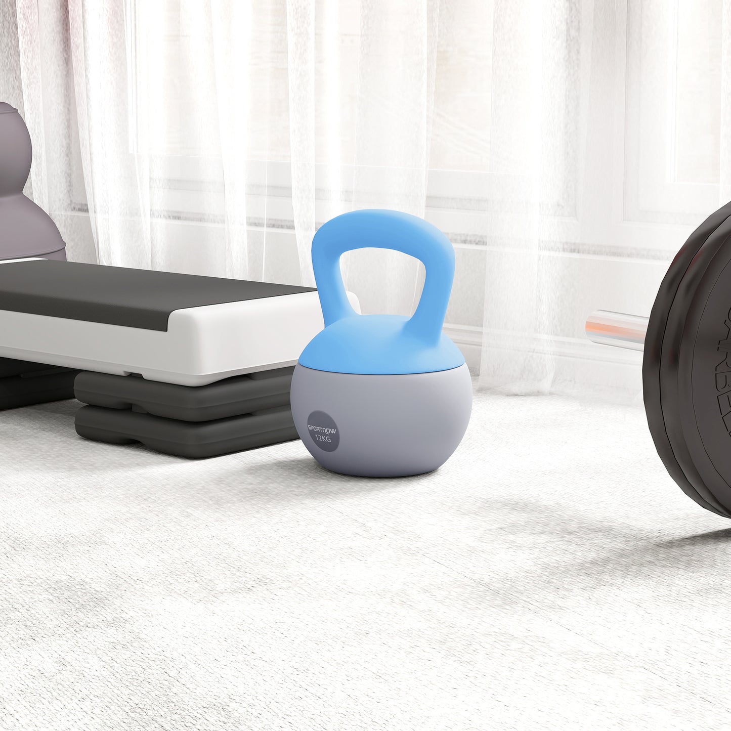 12KG Soft Kettlebell, Kettlebell with Non-Slip Handle for Home Gym, Weight Lifting, Strength Training, Light Blue/Grey