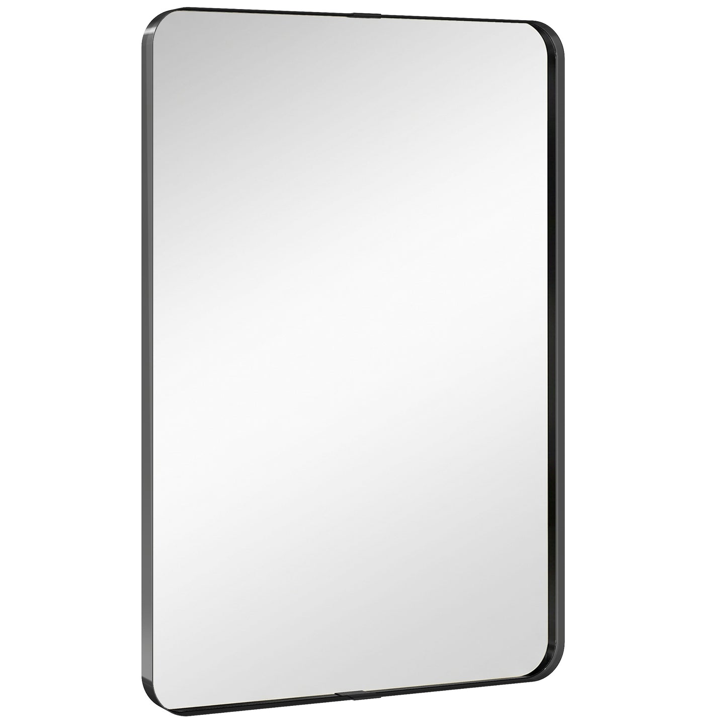 Rectangular Wall Mirror, 90 x 60 cm Wall Mounted Bathroom Mirror with Aluminium Alloy Frame and Tempered Glass, Black