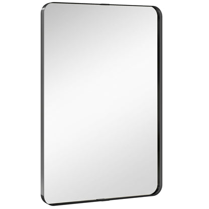 Rectangular Wall Mirror, 90 x 60 cm Wall Mounted Bathroom Mirror with Aluminium Alloy Frame and Tempered Glass, Black
