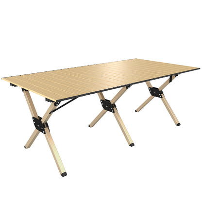 4ft Folding Camping Table, Waterproof Picnic Table with Roll Up Top, Carrying Bag and Metal Frame, Dark Brown