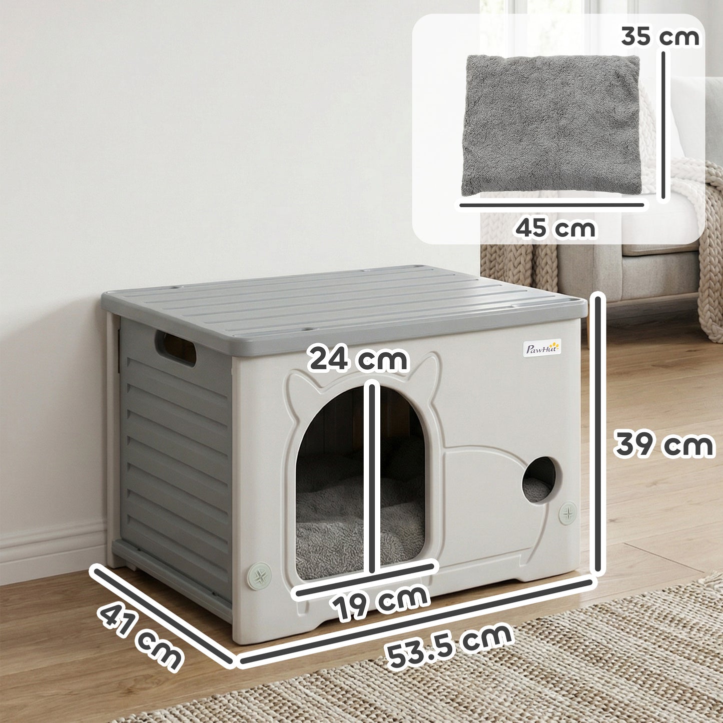 Cat House Stackable Pet Shelter with Removable Cushion for Indoor Outdoor Use Grey