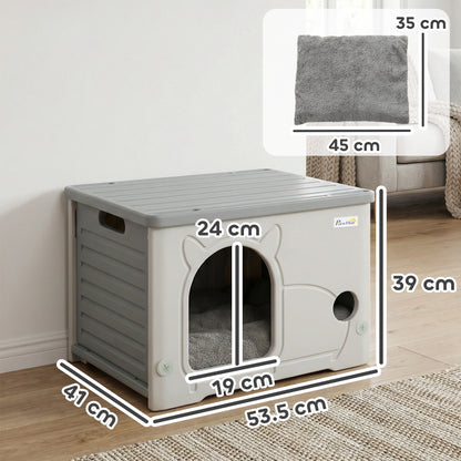 Cat House Stackable Pet Shelter with Removable Cushion for Indoor Outdoor Use Grey