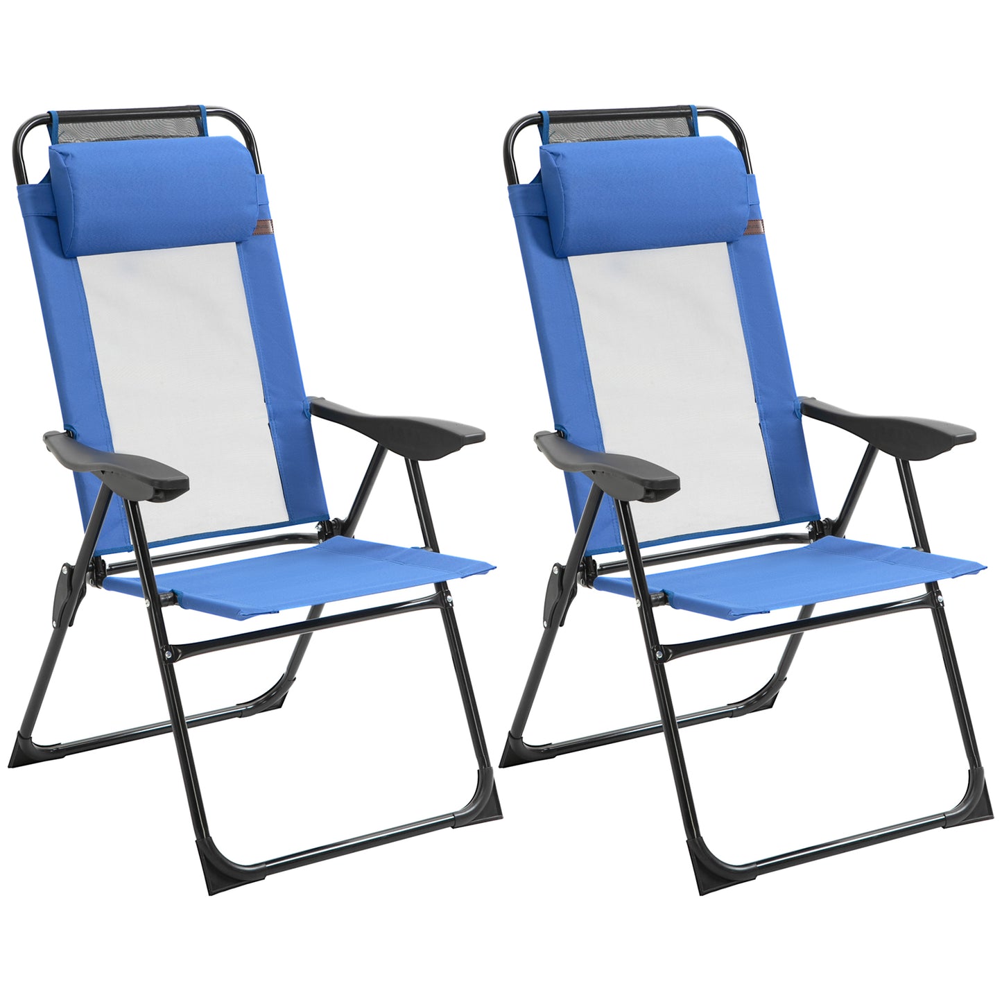 Folding Garden Chairs Set of 2, 5-Position Recliner Camping Chair with High Back, All Weather Texteline Seat