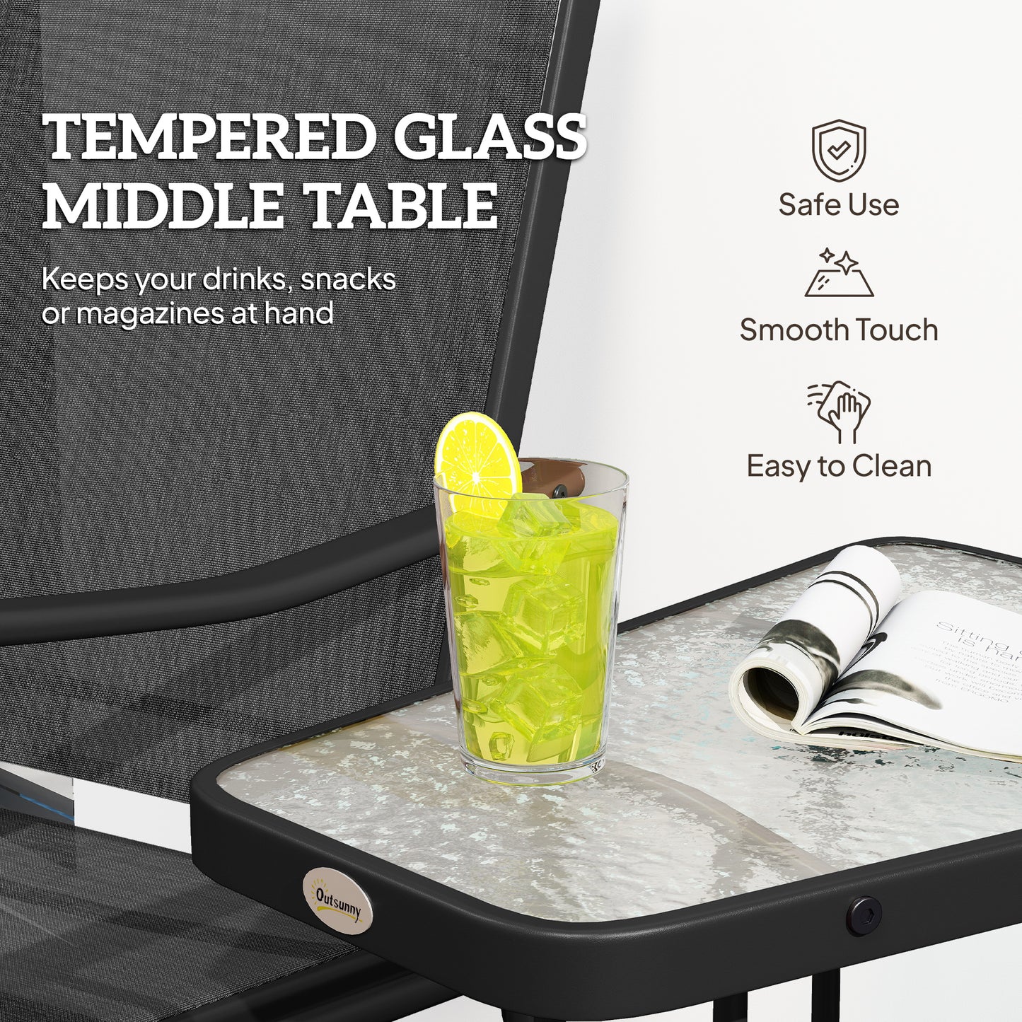 Gliding Jack and Jill Seat, with Glass-Top Table - Black
