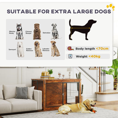 46.46'' Dog Crate Furniture with Openable Top, Two Lockable Doors, for Extra Large Dogs, Rustic Brown
