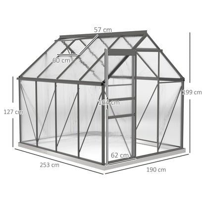 190 x 253 cm Walk-In Polycarbonate Greenhouse - Dark Grey