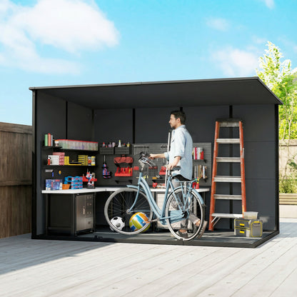 10 x 6 ft Resin Garden Shed, Outdoor Storage Shed with Floor, Windows, Lockable Doors and Vents, Dark Grey