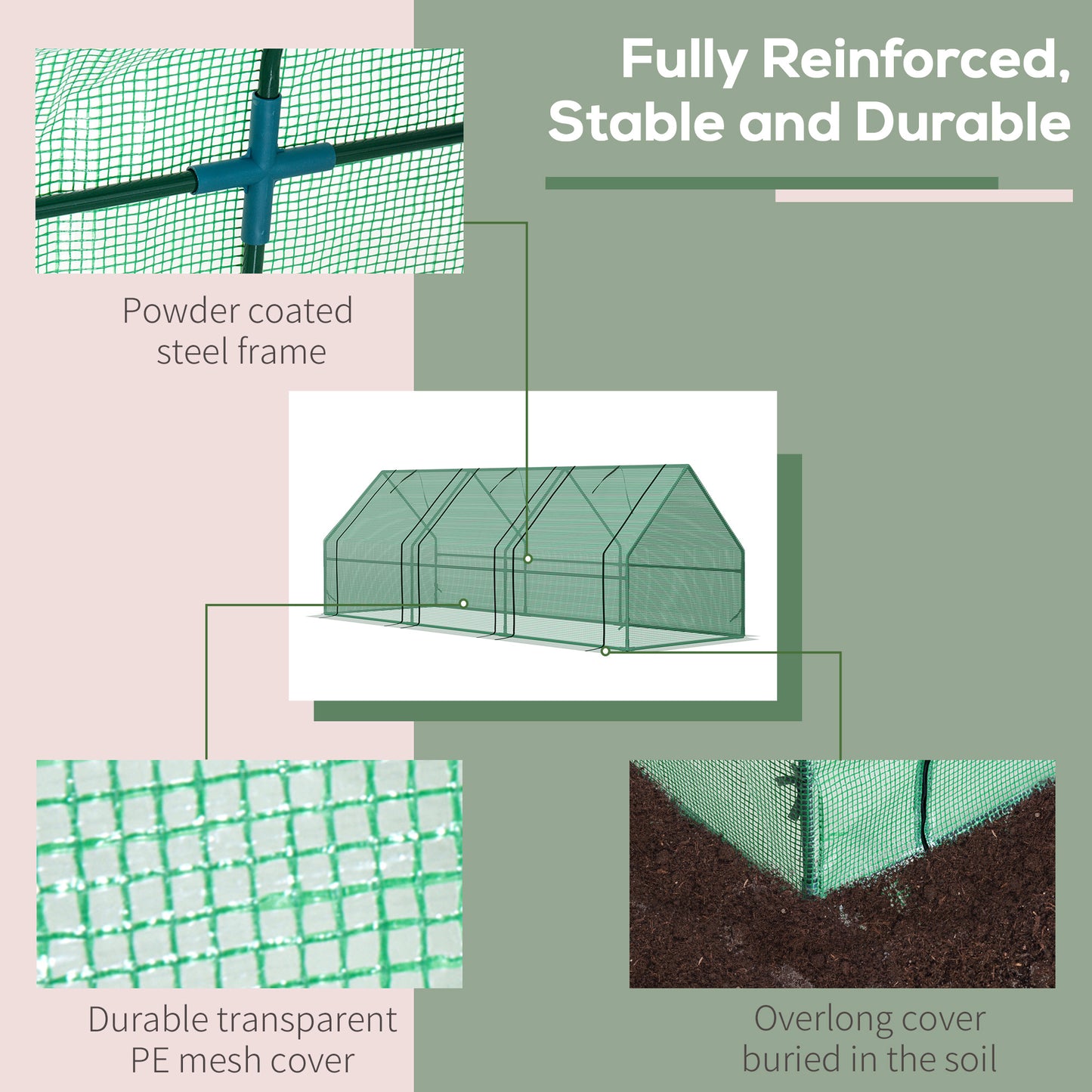 Mini Small Greenhouse with Steel Frame & PE Cover & Zipped Window Poly tunnel Steeple for Plants Vegetables