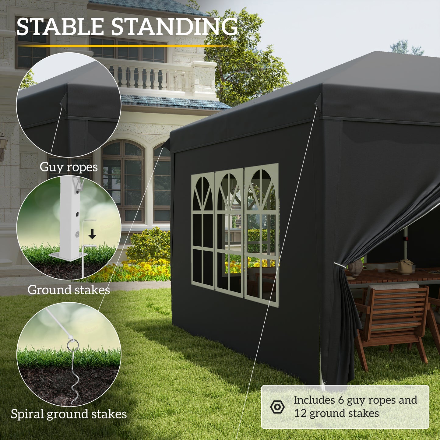 3 x 6 m Pop Up Gazebo with Sides and Windows, Height Adjustable Wedding Camping Party Tent Canopy Marquee with Storage Bag fo