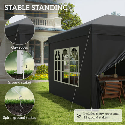 3 x 6 m Pop Up Gazebo with Sides and Windows, Height Adjustable Wedding Camping Party Tent Canopy Marquee with Storage Bag fo