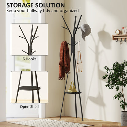 Freestanding Metal Coat Rack Stand 9 Hooks Clothes Tree with 1 Shelf Hat Display Hall Tree Hanger Bag Umbrella Hanging Organi