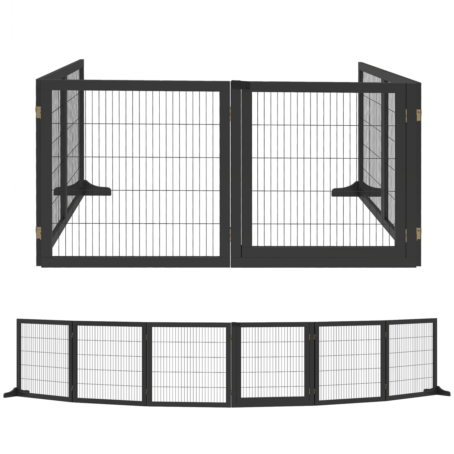 Wooden Pet Gate, Freestanding Dog Security Barrier with Two Support Feet - Black