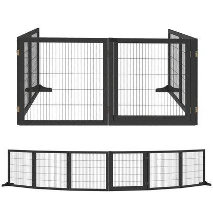 Wooden Pet Gate, Freestanding Dog Security Barrier with Two Support Feet - Black
