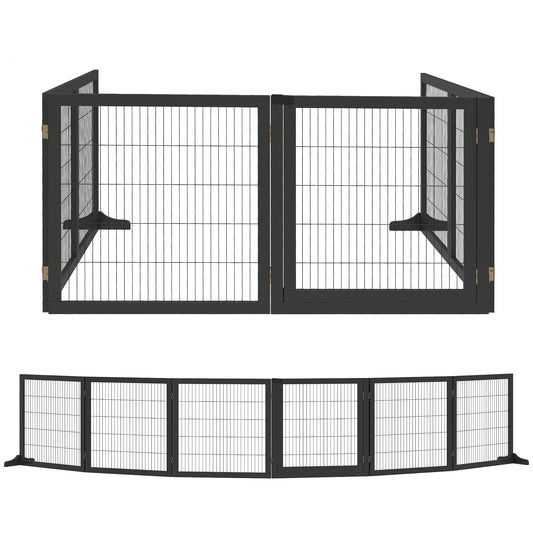 Wooden Pet Gate, Freestanding Dog Security Barrier with Two Support Feet - Black