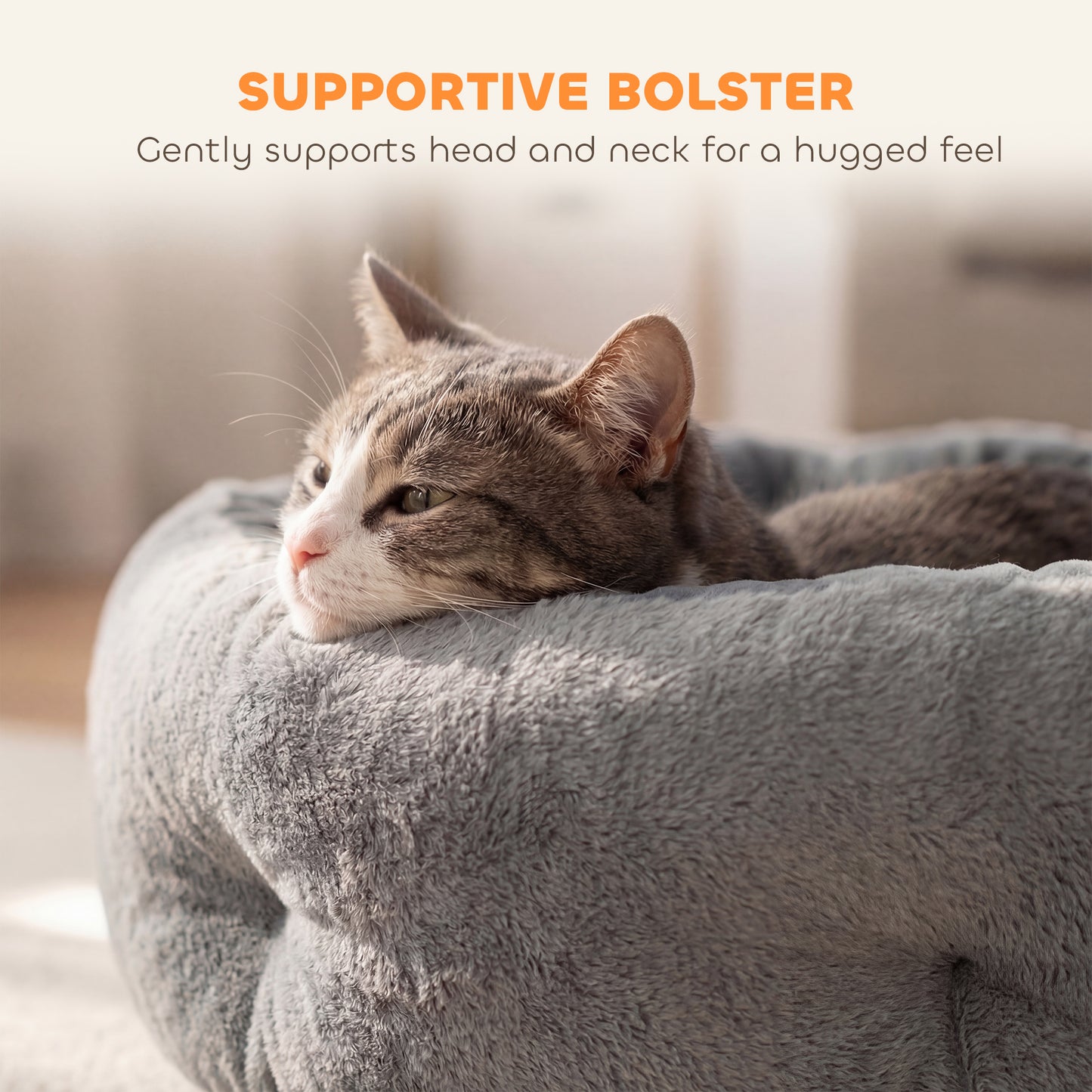 Cat Bed, Reversible Dog Pet Bed for Indoor Cats and Small Dogs, Round Bed with Supportive Bolster, Dark Grey