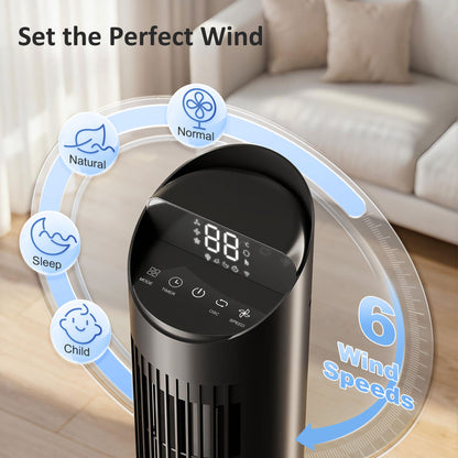 Tower Fan with WiFi App Control Standing Floor Cooling Fan Remote Control 101.8 cm Black