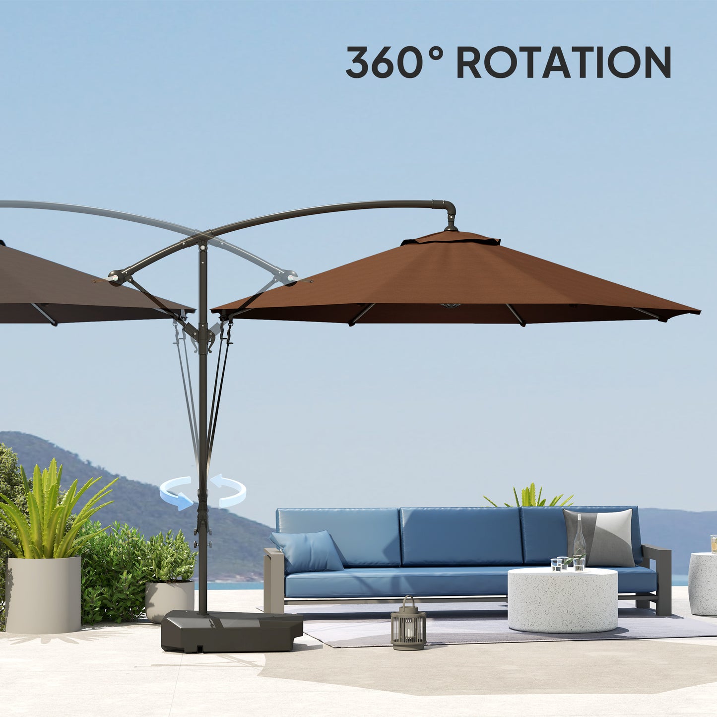 3(m) Garden Cantilever Parasol with Fillable Base up to 90kg, Wind Protection Strap, Cover