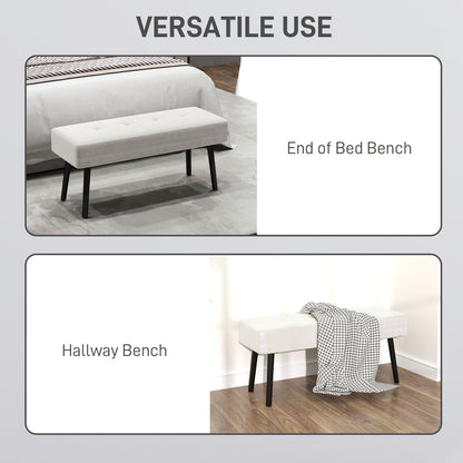 End of Bed Bench, Corduroy Bedroom Bench with Thick Padding and Steel Legs, Tufted Window Seat for Entryway, Living Room