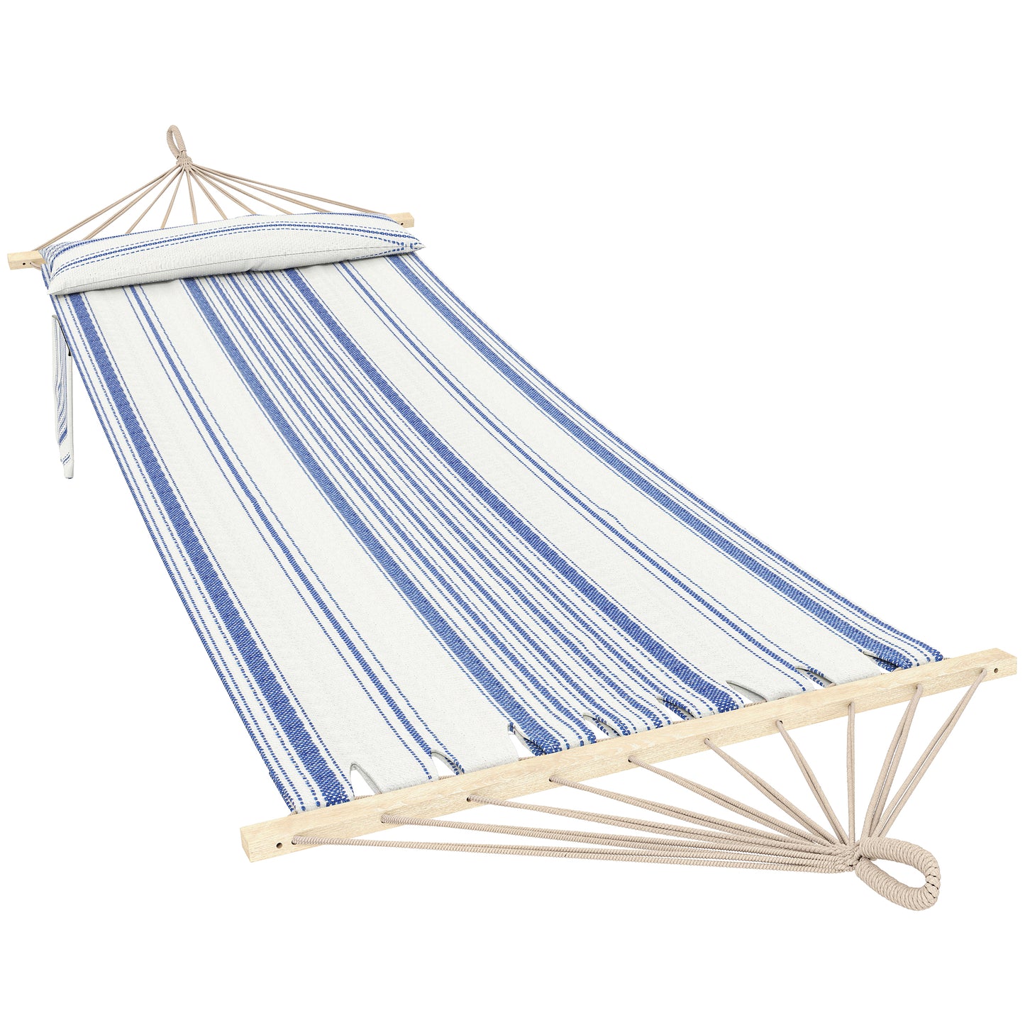 Cotton Hammock, Soft Portable Swing Sleeping w/ Headrest & Side Pocket, Blue and White