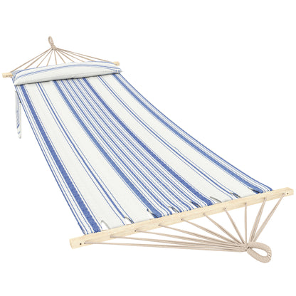 Cotton Hammock, Soft Portable Swing Sleeping w/ Headrest & Side Pocket, Blue and White