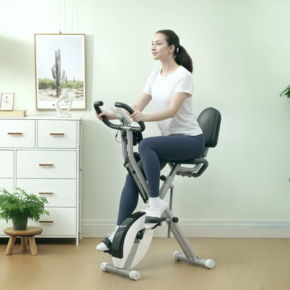 Five-in-one Foldable Exercise Bike, Stationary Bike with Arm Workout Bands, LDC Monitor, Phone Holder, White