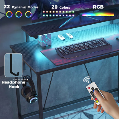 Reversible 'L' LED Light Gaming/Work Desk - Black