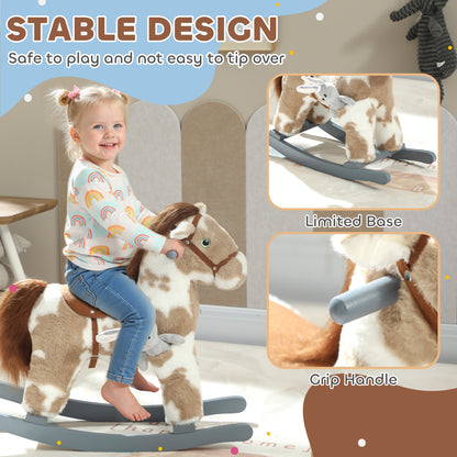 Baby Rocking Horse, Plush Animal Rocker with Realistic Sound and Toy, Rocking Toy Chair for Kids Aged 2-5, Brown