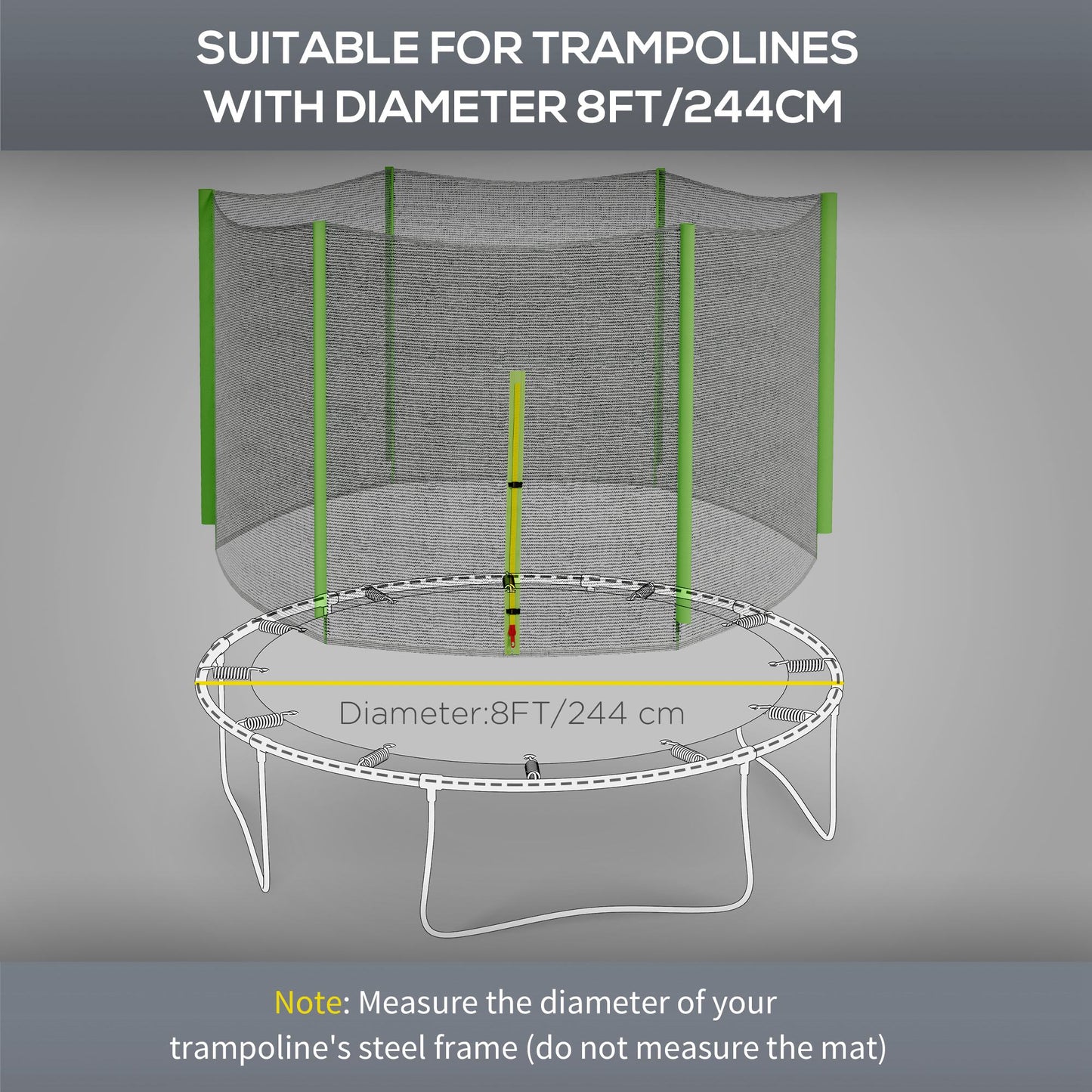 8ft Trampoline Net Replacement with 6 Plastic Pole Covers