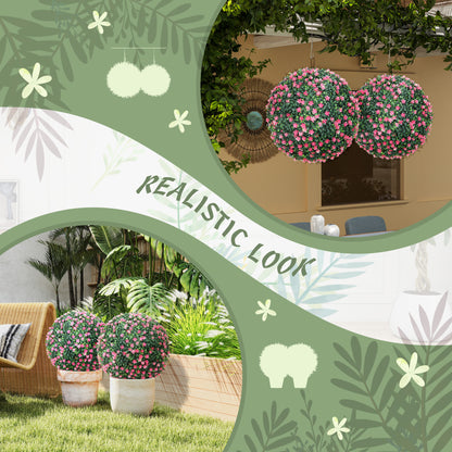 Set of Two Artificial Boxwood Balls Plants - Pink