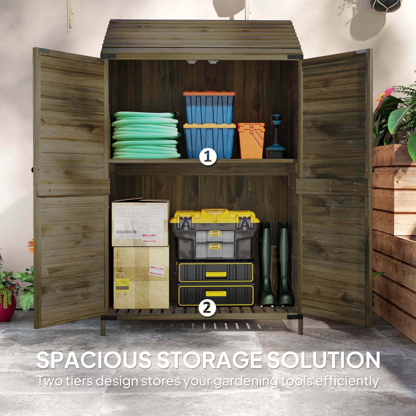 103.5 x 59 cm Wooden Garden Shed - Brown