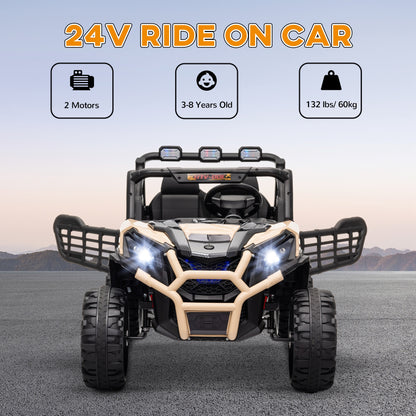 24V 2 Seater Kids Electric Car with Remote Control, Suspension System, Slow Start, 3 Speeds, for 3-8 Years, Khaki